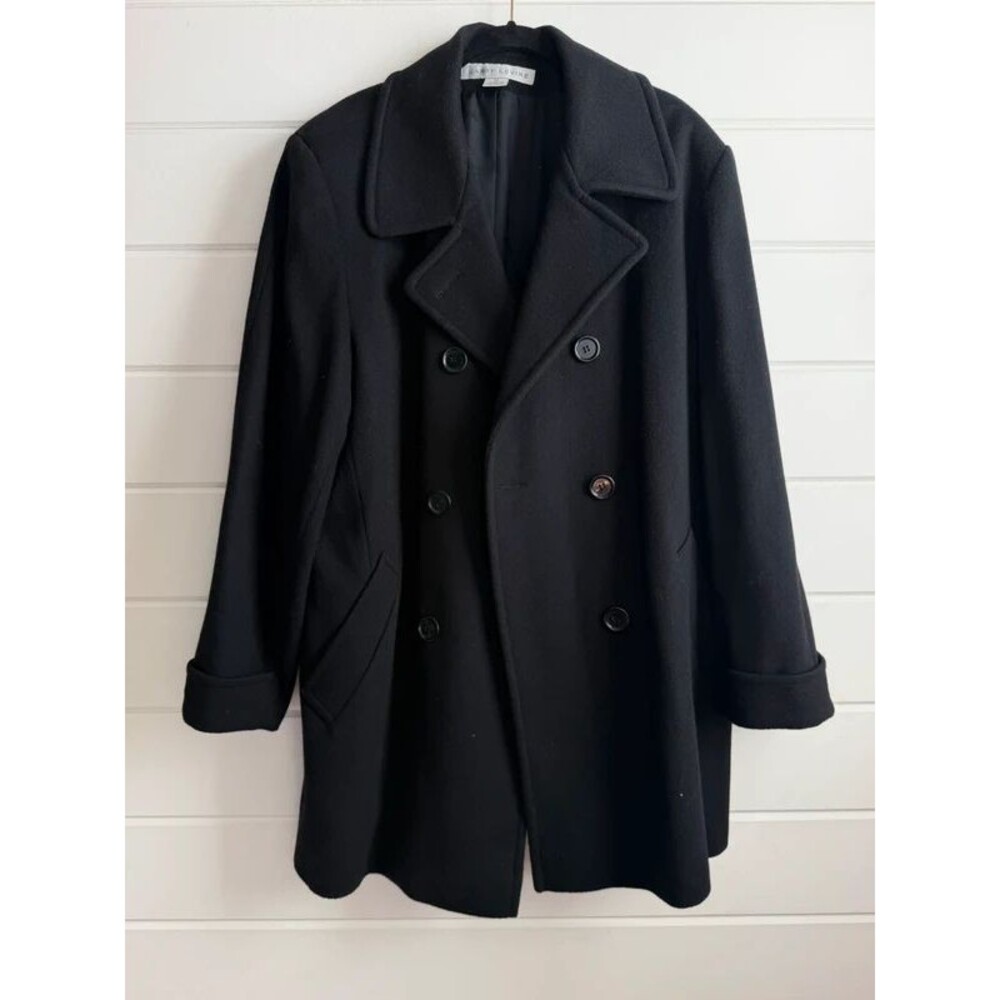 Larry Levine Black Double-Breasted Wool Blend Pea Coat - Women's Size 14